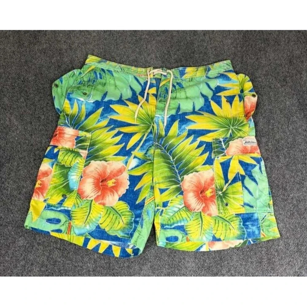 VINTAGE Polo Ralph Lauren Multi-Color Floral Paisley Cotton Cargo Shorts 36 RARE